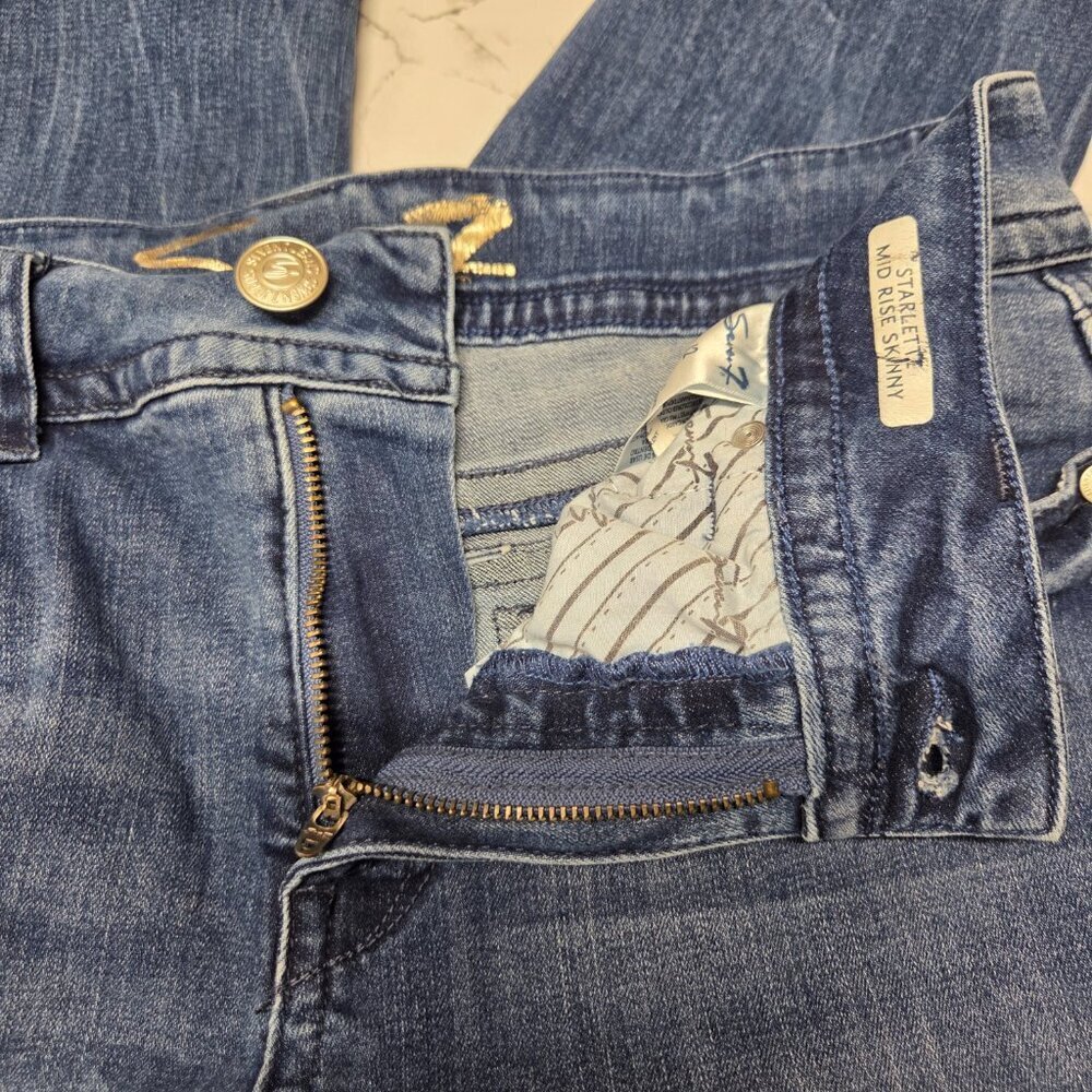 Seven7 Starlette Size 12 Medium Wash Denim Blue Pocket Detail Mid Rise Skinny - Picture 7 of 10
